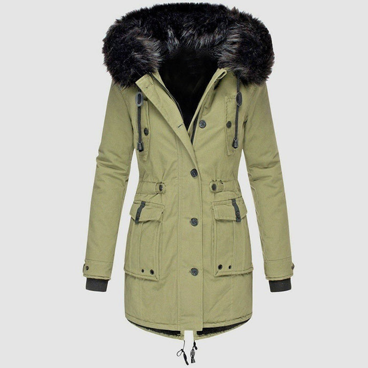 Women's Hooded Parka with Buttons and Pockets