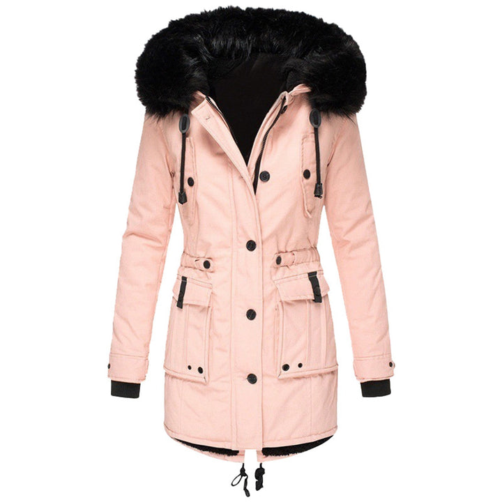 Women's Hooded Parka with Buttons and Pockets