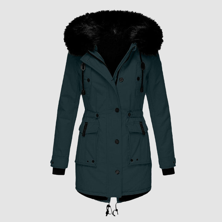 Women's Hooded Parka with Buttons and Pockets