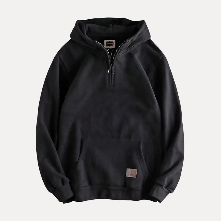 Men's Minimalist Half-Zip Hoodie with Kangaroo Pocket Design