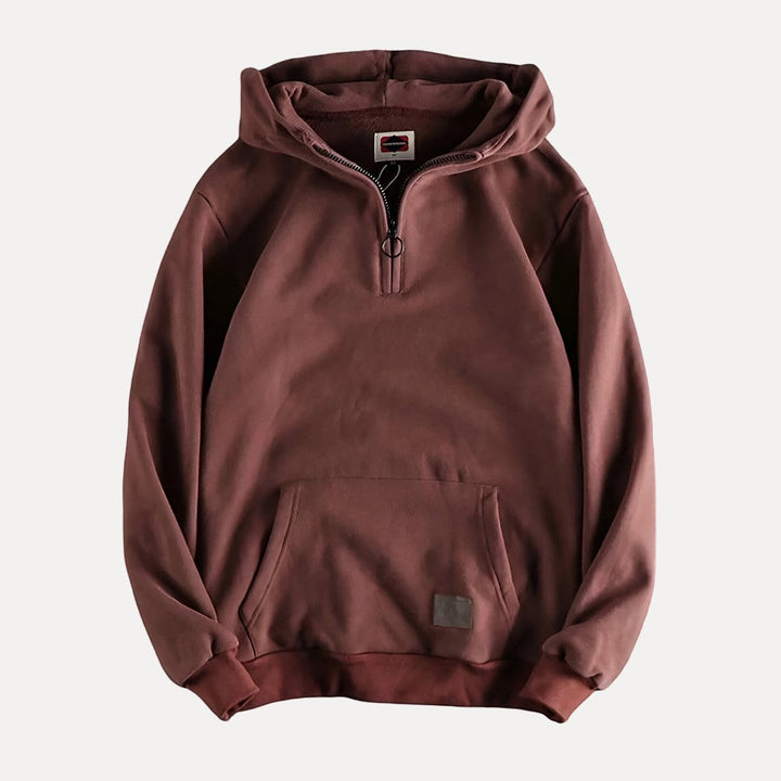 Men's Minimalist Half-Zip Hoodie with Kangaroo Pocket Design