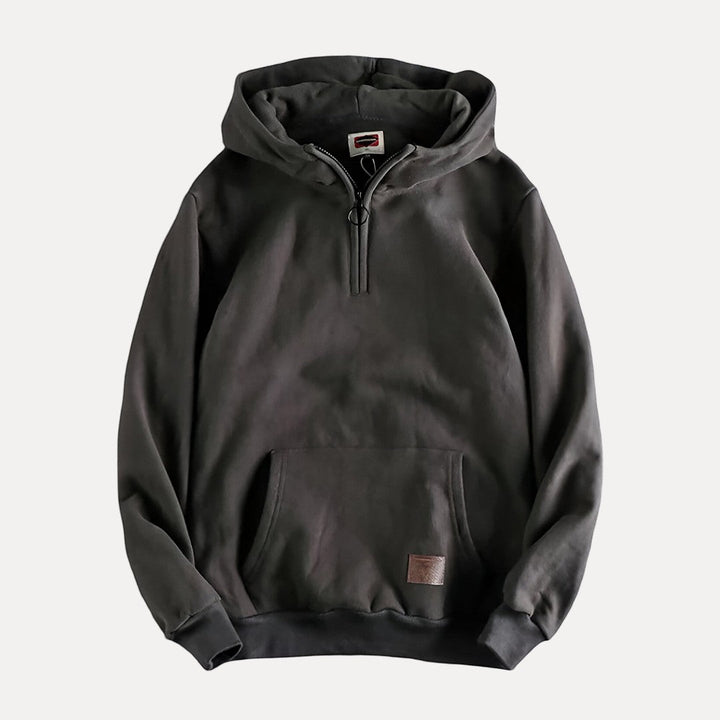 Men's Minimalist Half-Zip Hoodie with Kangaroo Pocket Design