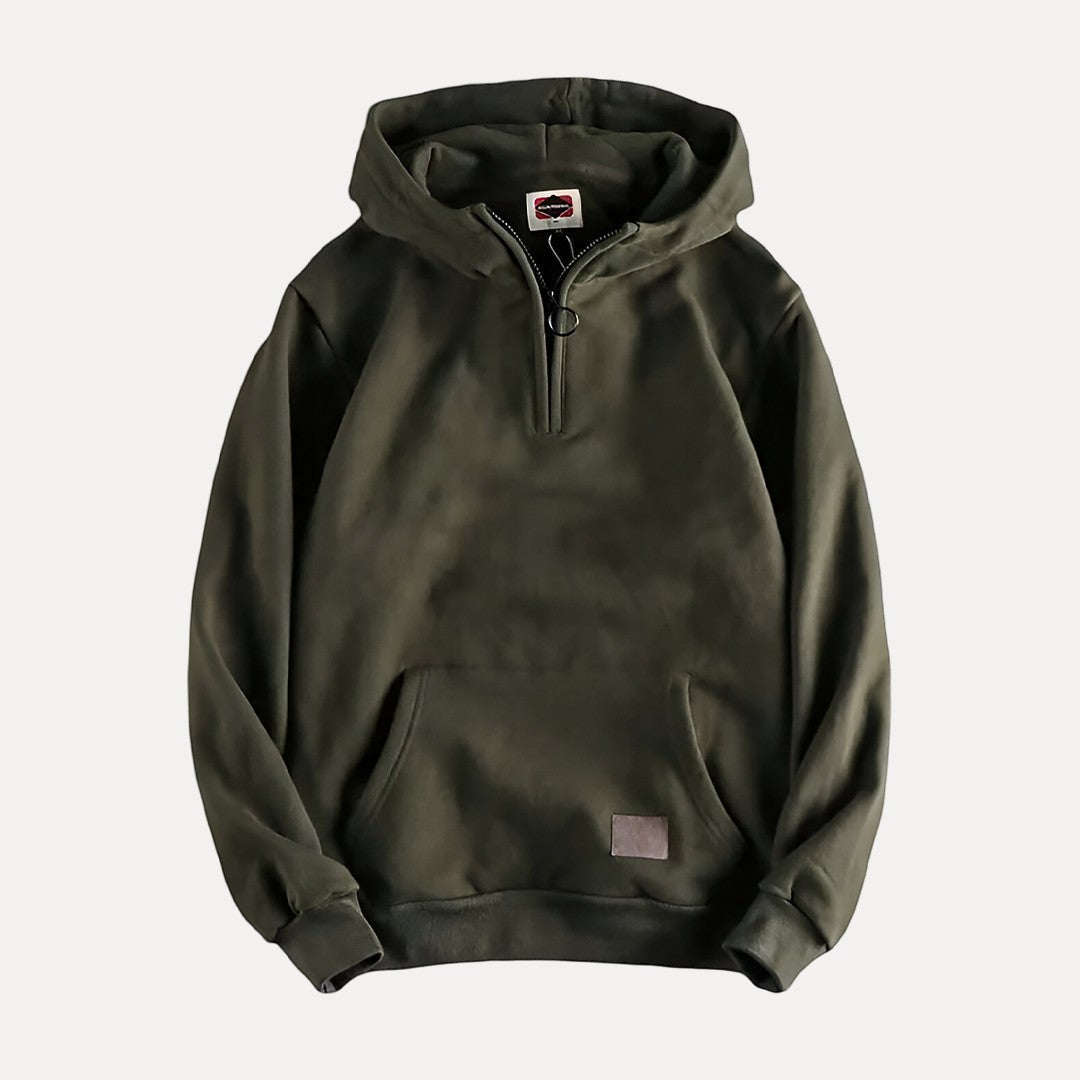 Men's Minimalist Half-Zip Hoodie with Kangaroo Pocket Design