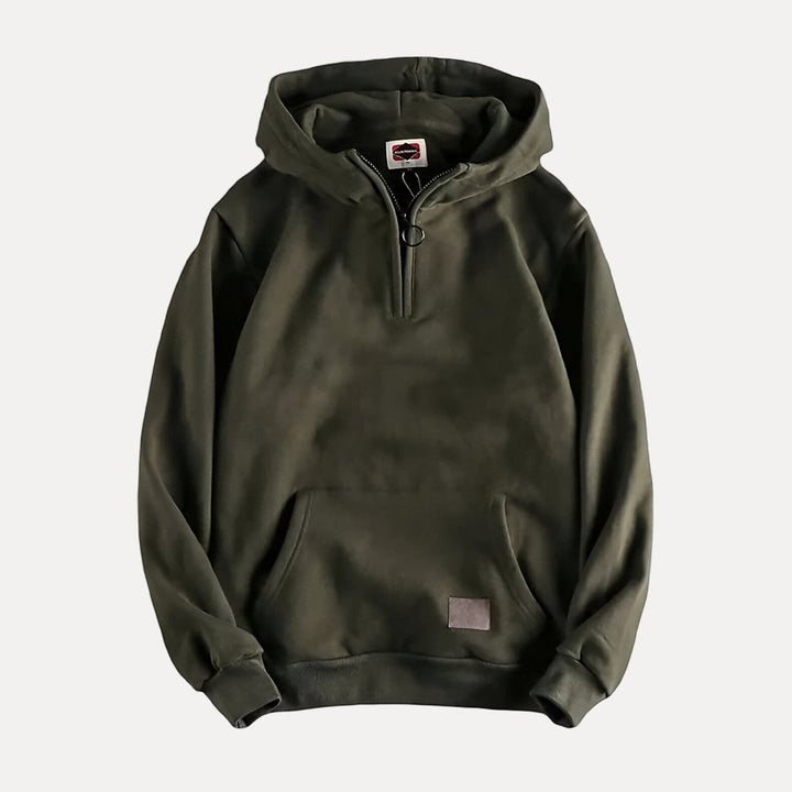 Men's Minimalist Half-Zip Hoodie with Kangaroo Pocket Design