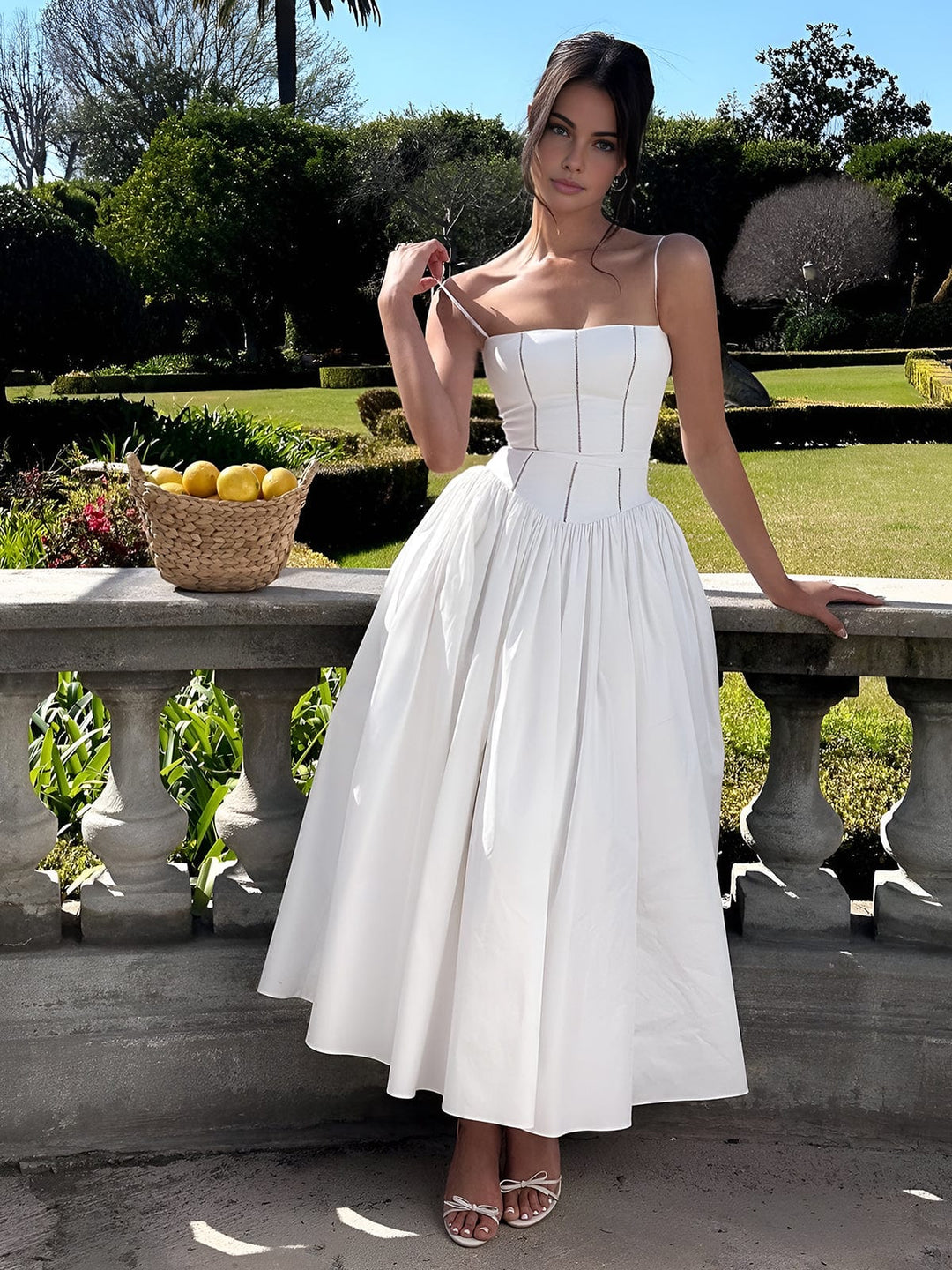 Whitney | Women's A-Line Midi Dress with Spaghetti Straps-Omni Prime Goods