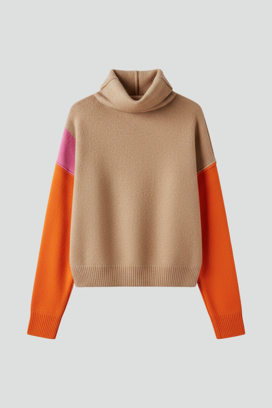 Women's High Collar Knit Sweater with Ribbed Cuffs and Warmth