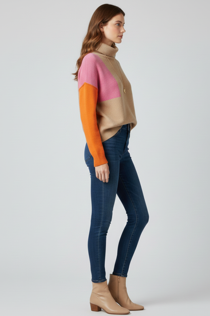 Damen-Strickpullover mit hohem Kragen, Rippbündchen und wohliger Wärme