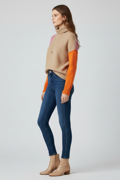 Damen-Strickpullover mit hohem Kragen, Rippbündchen und wohliger Wärme
