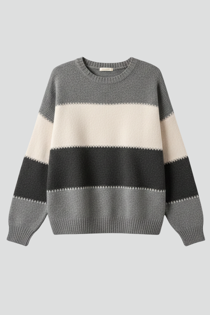Pull en maille rayé pour femme avec col rond et bordures côtelées