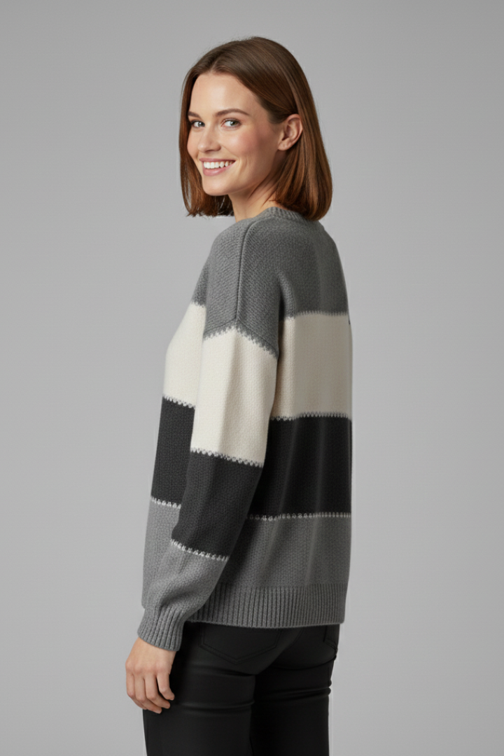 Pull en maille rayé pour femme avec col rond et bordures côtelées