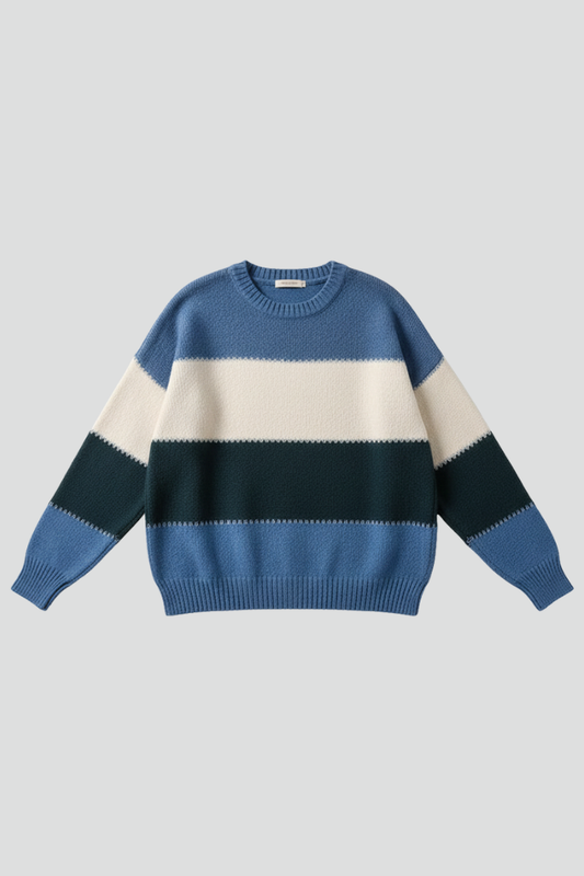 Women's Striped Knit Sweater with Relaxed Fit and Textured Knit