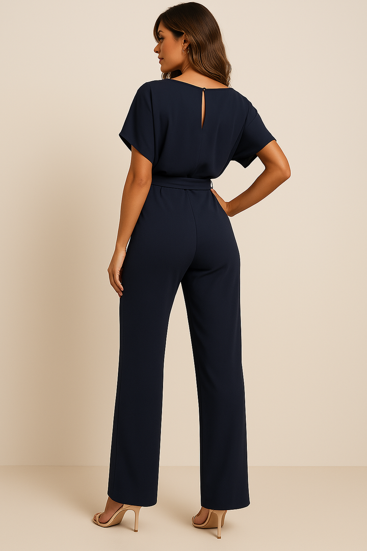 Women's Boat Neck Waist Tie Summer Jumpsuit-Omni Prime Goods