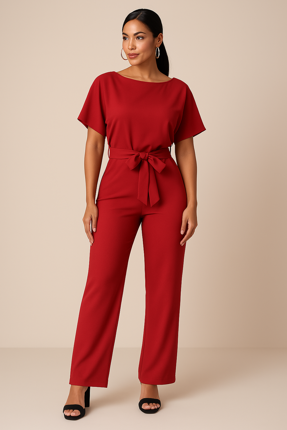 Women's Boat Neck Waist Tie Summer Jumpsuit-Omni Prime Goods