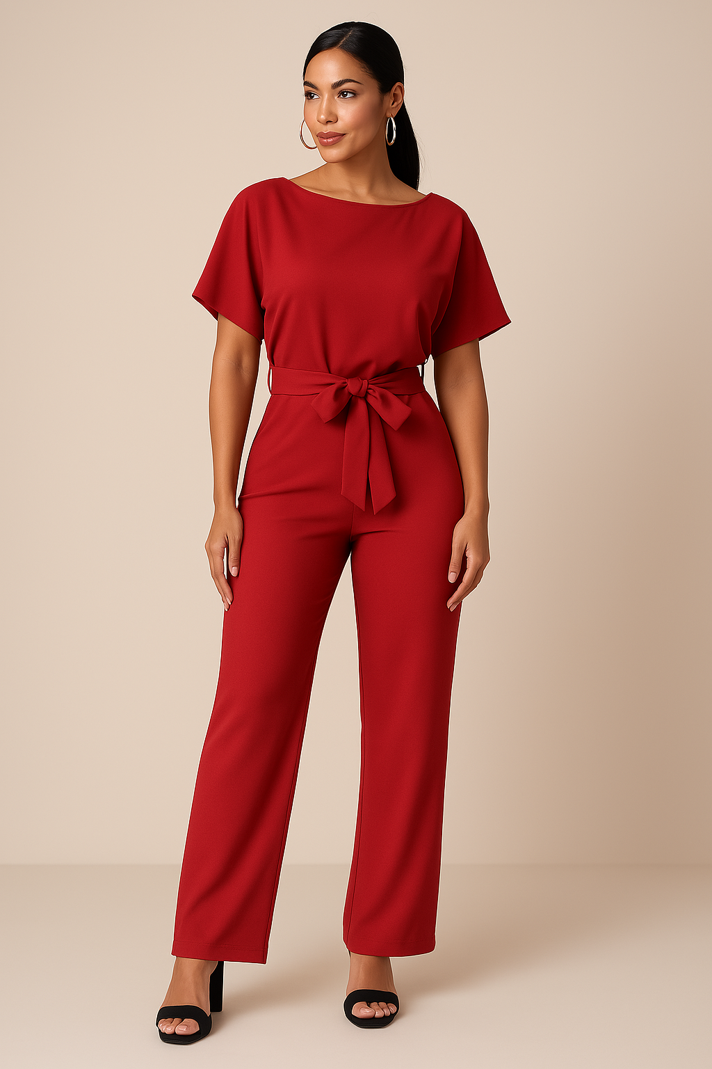 Women's Boat Neck Waist Tie Summer Jumpsuit-Omni Prime Goods
