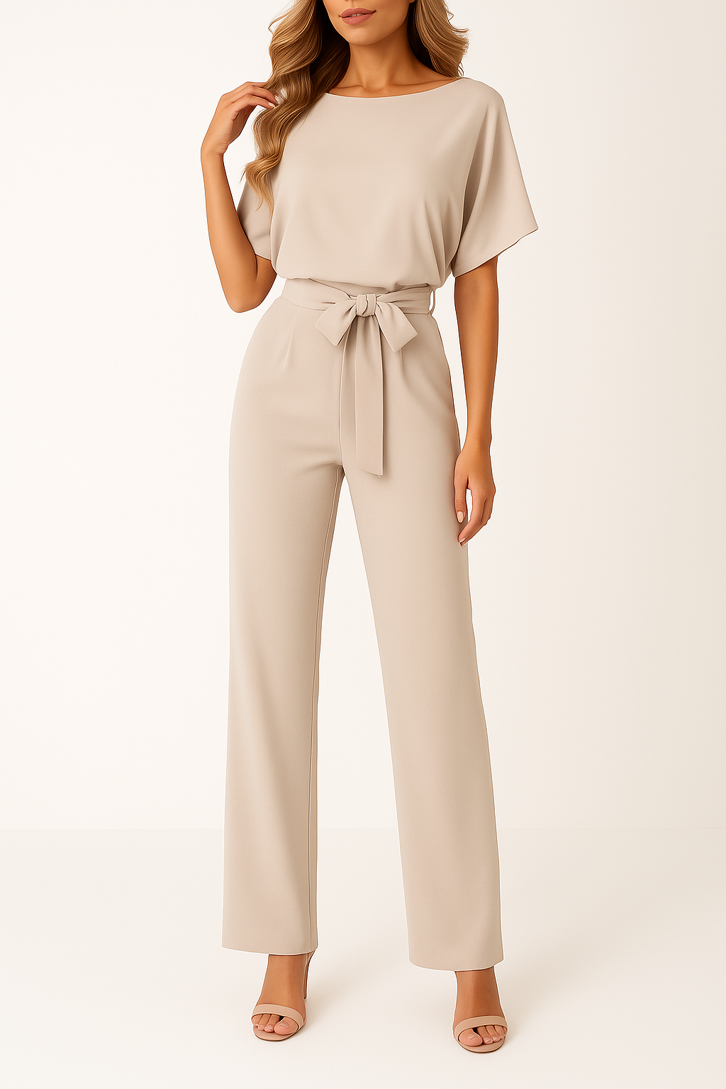 Women's Boat Neck Waist Tie Summer Jumpsuit-Omni Prime Goods