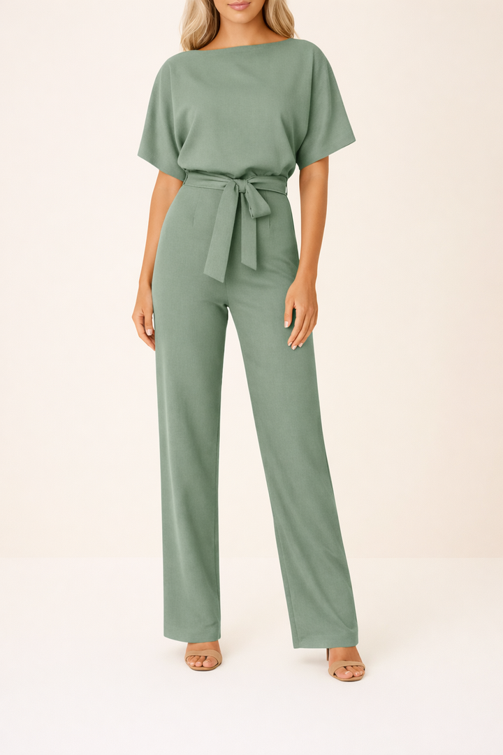 Women's Boat Neck Waist Tie Summer Jumpsuit-Omni Prime Goods