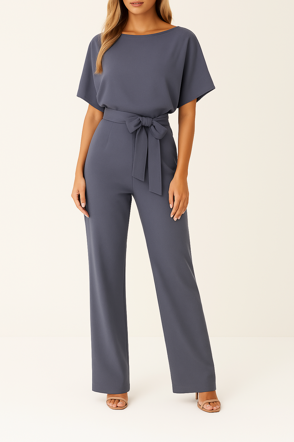 Women's Boat Neck Waist Tie Summer Jumpsuit-Omni Prime Goods