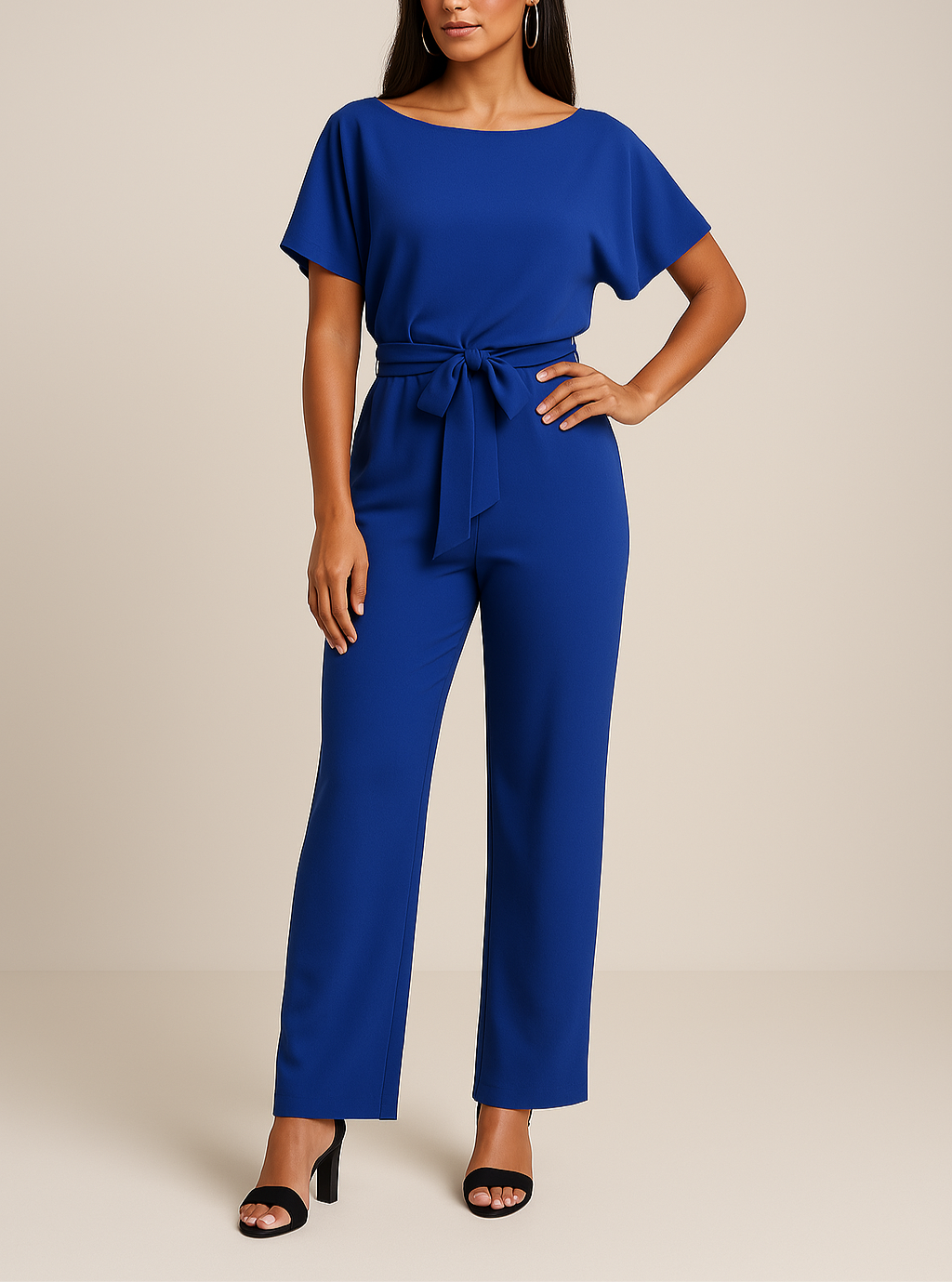 Women's Boat Neck Waist Tie Summer Jumpsuit-Omni Prime Goods