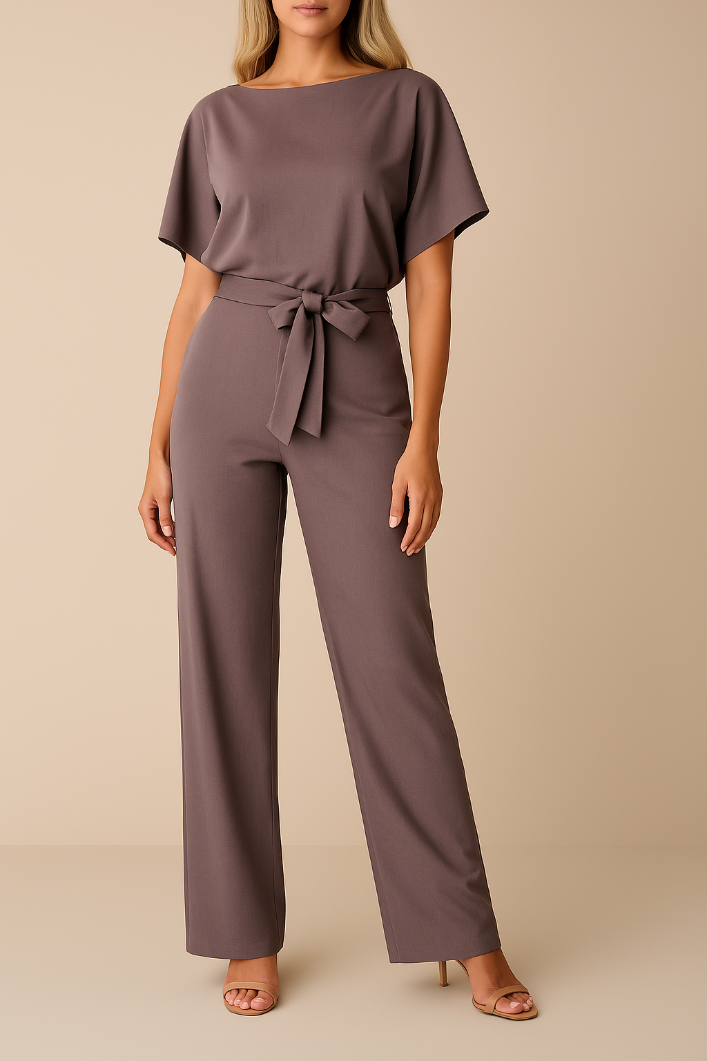 Women's Boat Neck Waist Tie Summer Jumpsuit-Omni Prime Goods