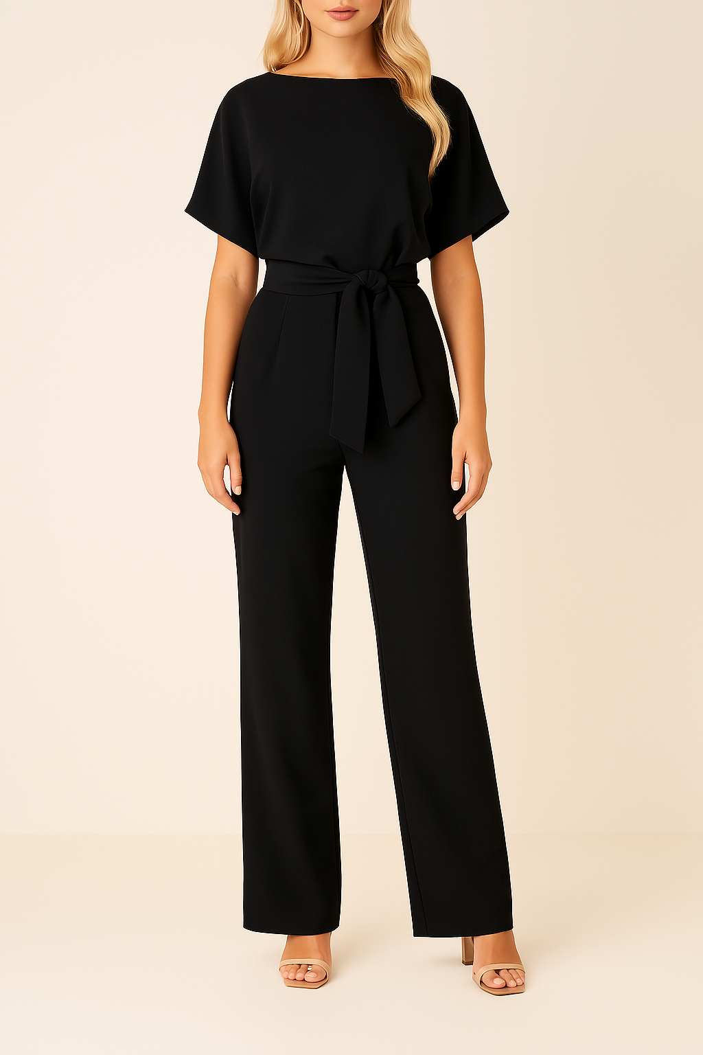 Women's Boat Neck Waist Tie Summer Jumpsuit-Omni Prime Goods