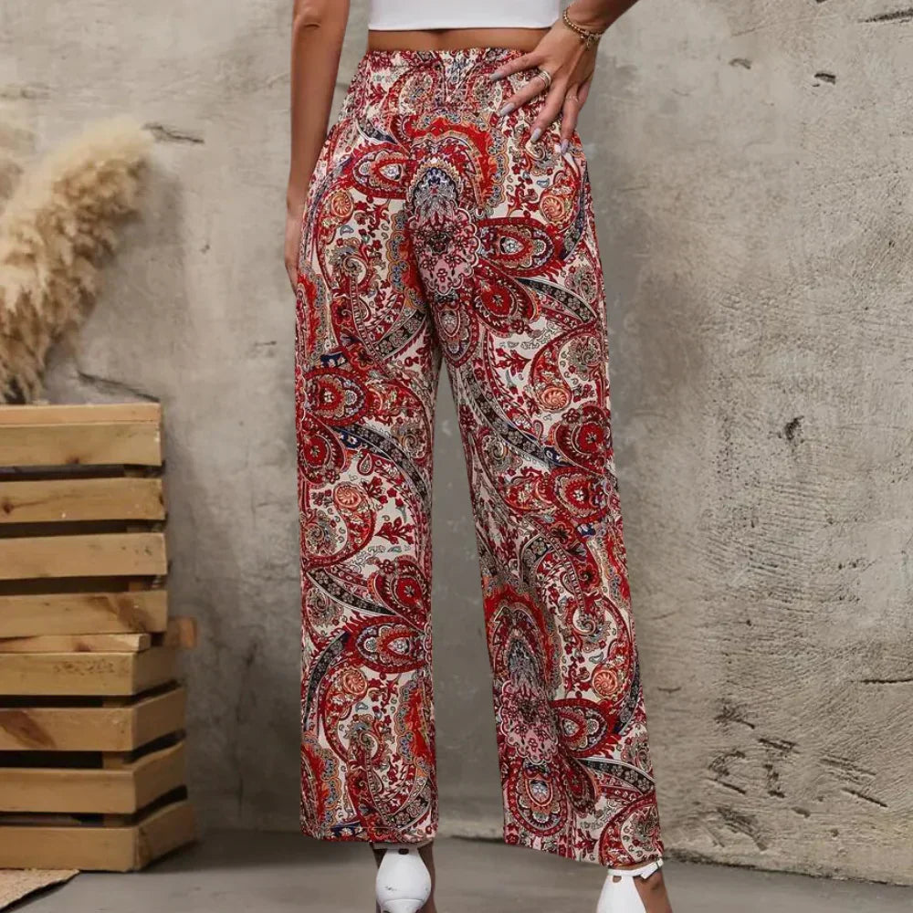 Women's Bohemian Wide-Legged Trousers with Slanted Pockets-Omni Prime Goods