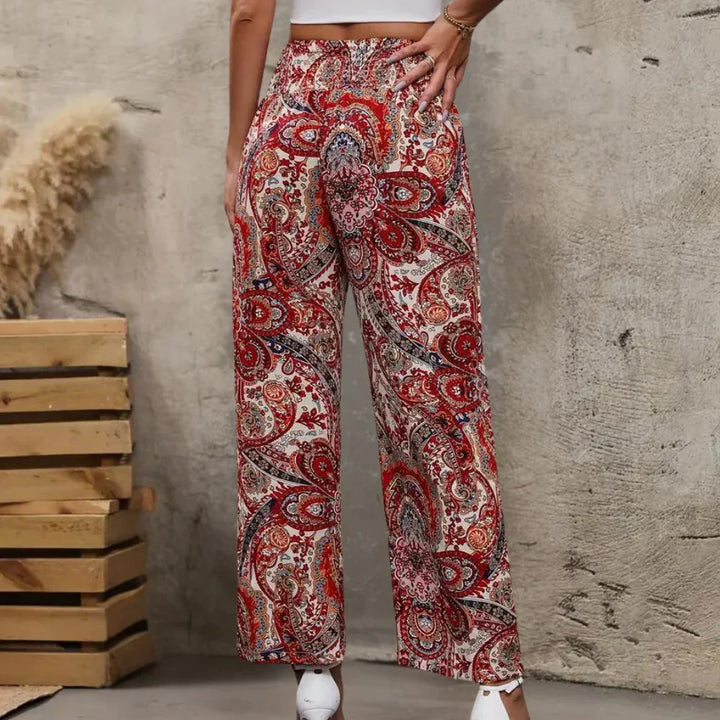 Women's Bohemian Wide-Legged Trousers with Slanted Pockets-Omni Prime Goods