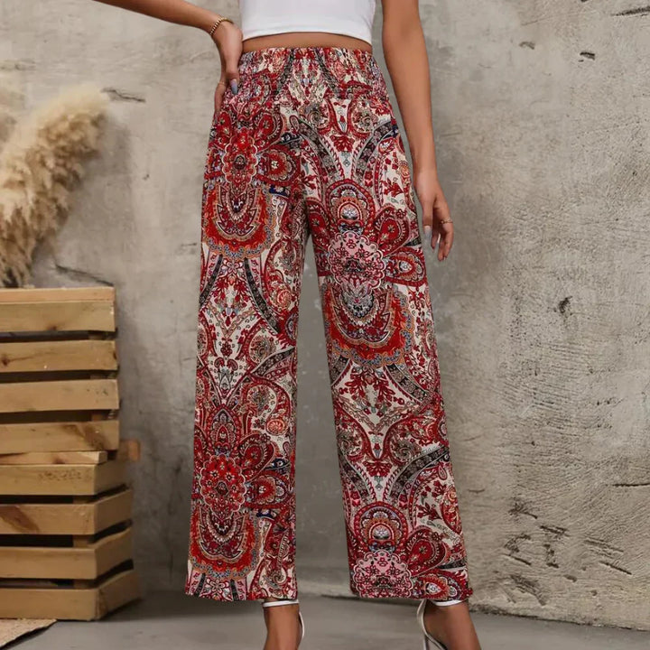 Women's Bohemian Wide-Legged Trousers with Slanted Pockets-Omni Prime Goods