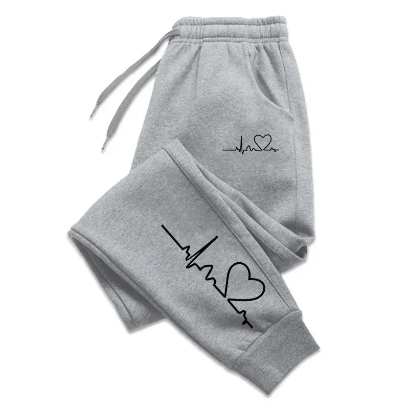 Women's Casual Heart Print Sweatpants for Fitness and Jogging-Omni Prime Goods