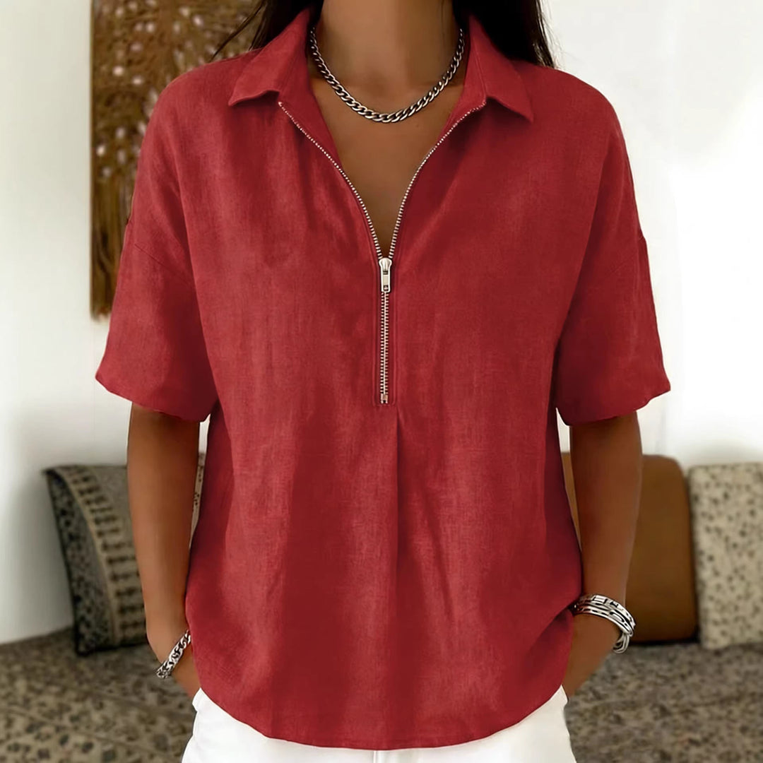 Women's Casual Zip-Up Short Sleeve Summer T-Shirt-Omni Prime Goods