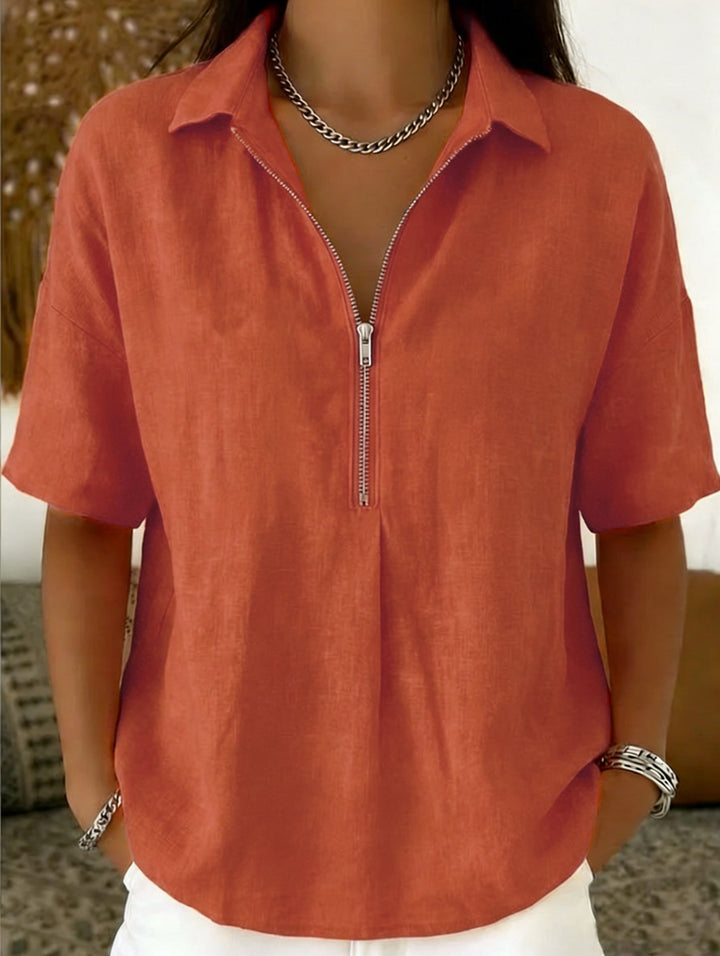 Women's Casual Zip-Up Short Sleeve Summer T-Shirt-Omni Prime Goods