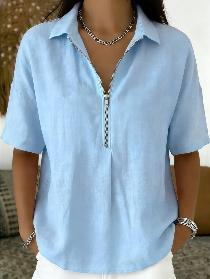 Women's Casual Zip-Up Short Sleeve Summer T-Shirt-Omni Prime Goods