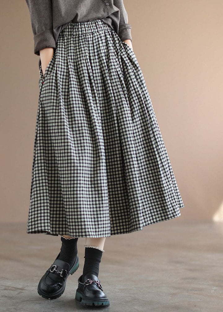 Women's Checked Design Pleated Midi Skirt-Omni Prime Goods