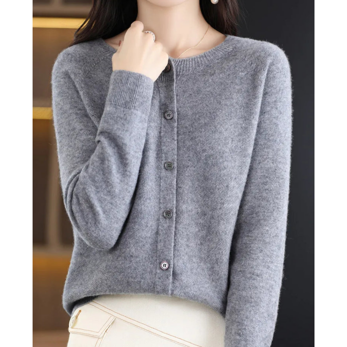 Women's Classic Round Neck Cardigan | Timeless Fashion Essential-Omni Prime Goods