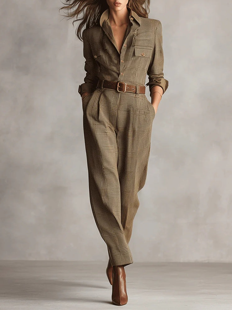 Women's Collared Waist Tie Straight Leg Jumpsuit-Omni Prime Goods