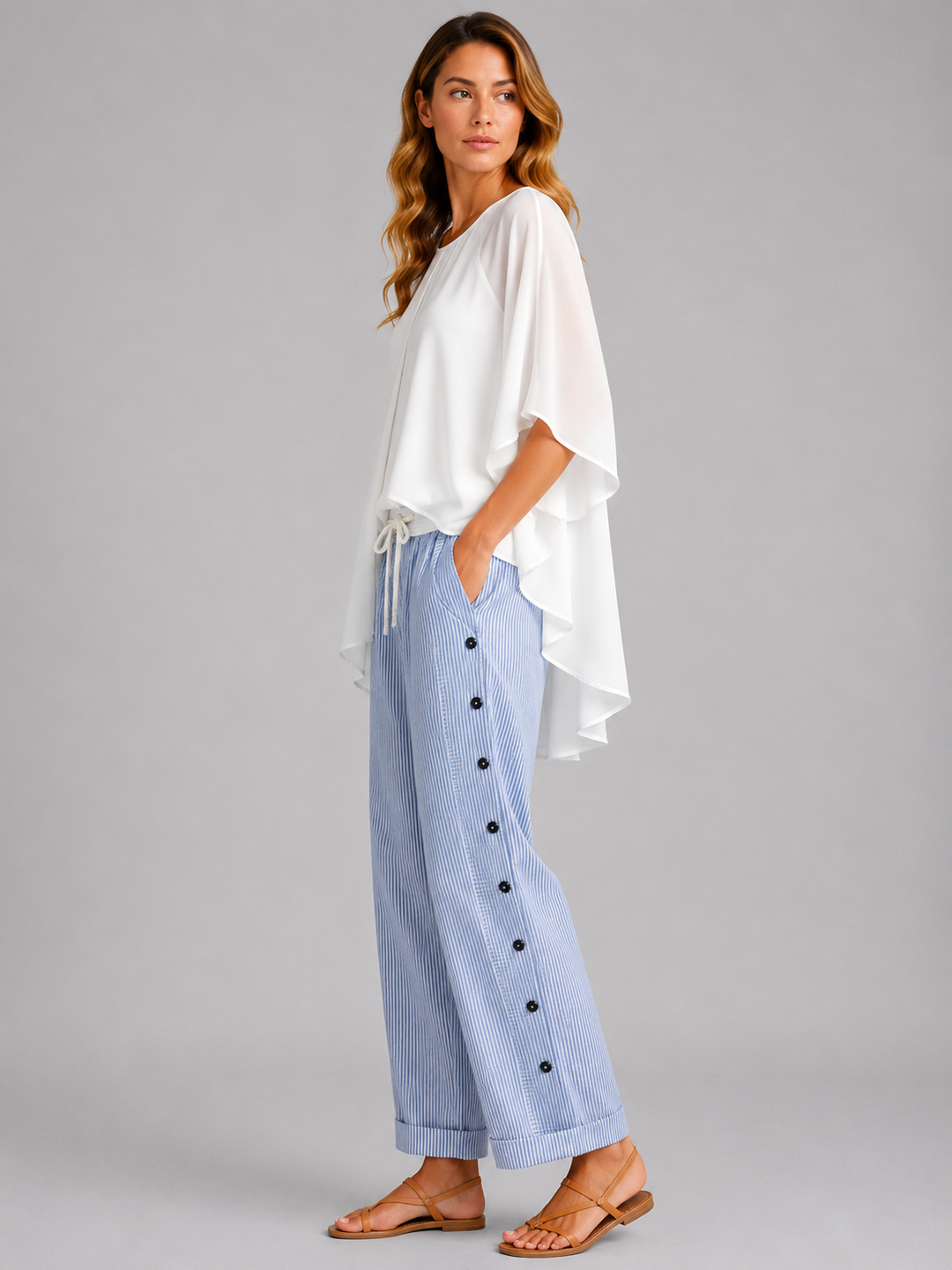 Women's Drawstring Button Summer Trousers-Omni Prime Goods