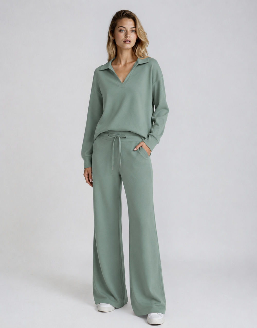 Women's Drawstring V-Neck Two Piece Outfit-Omni Prime Goods
