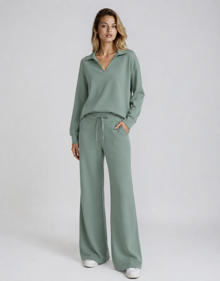 Women's Drawstring V-Neck Two Piece Outfit-Omni Prime Goods