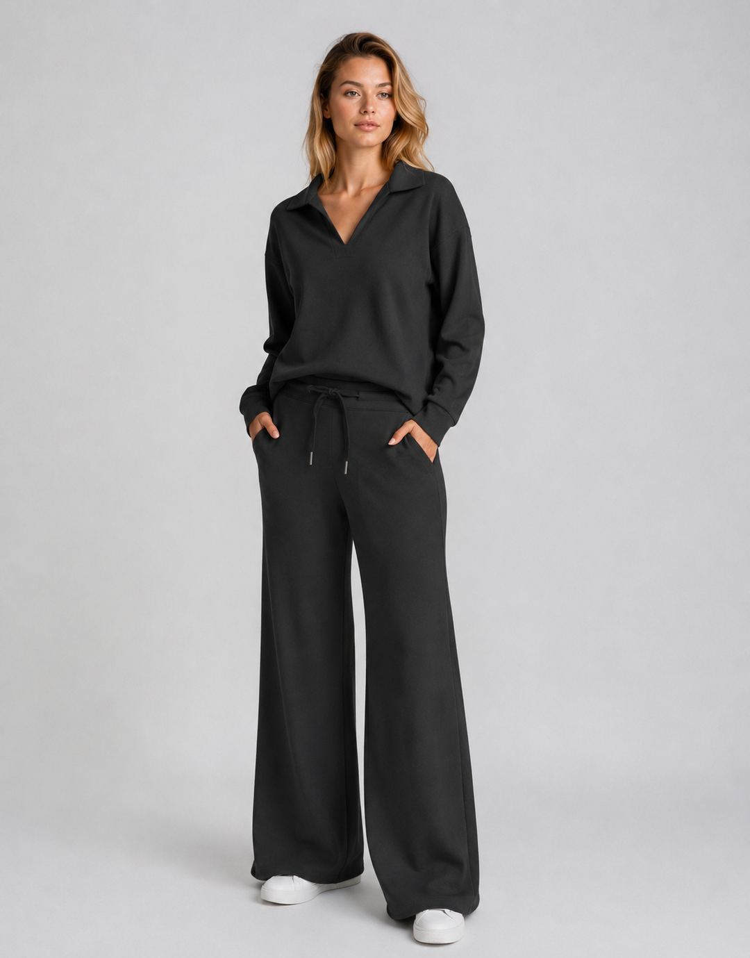 Women's Drawstring V-Neck Two Piece Outfit-Omni Prime Goods
