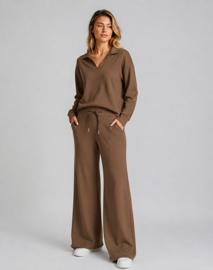 Women's Drawstring V-Neck Two Piece Outfit-Omni Prime Goods