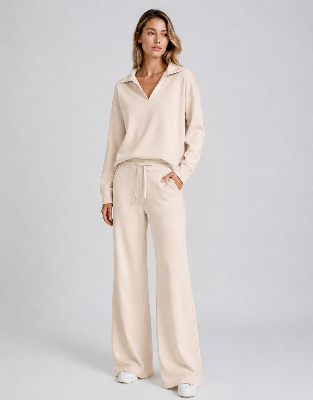 Women's Drawstring V-Neck Two Piece Outfit-Omni Prime Goods
