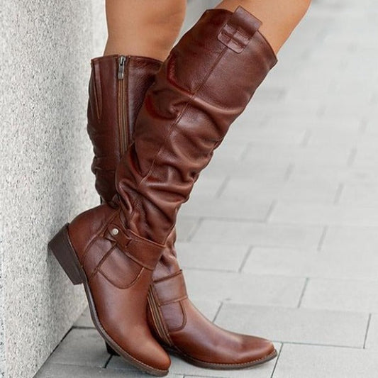 Women's Elegant Low Heel Knee-High Boots-Omni Prime Goods