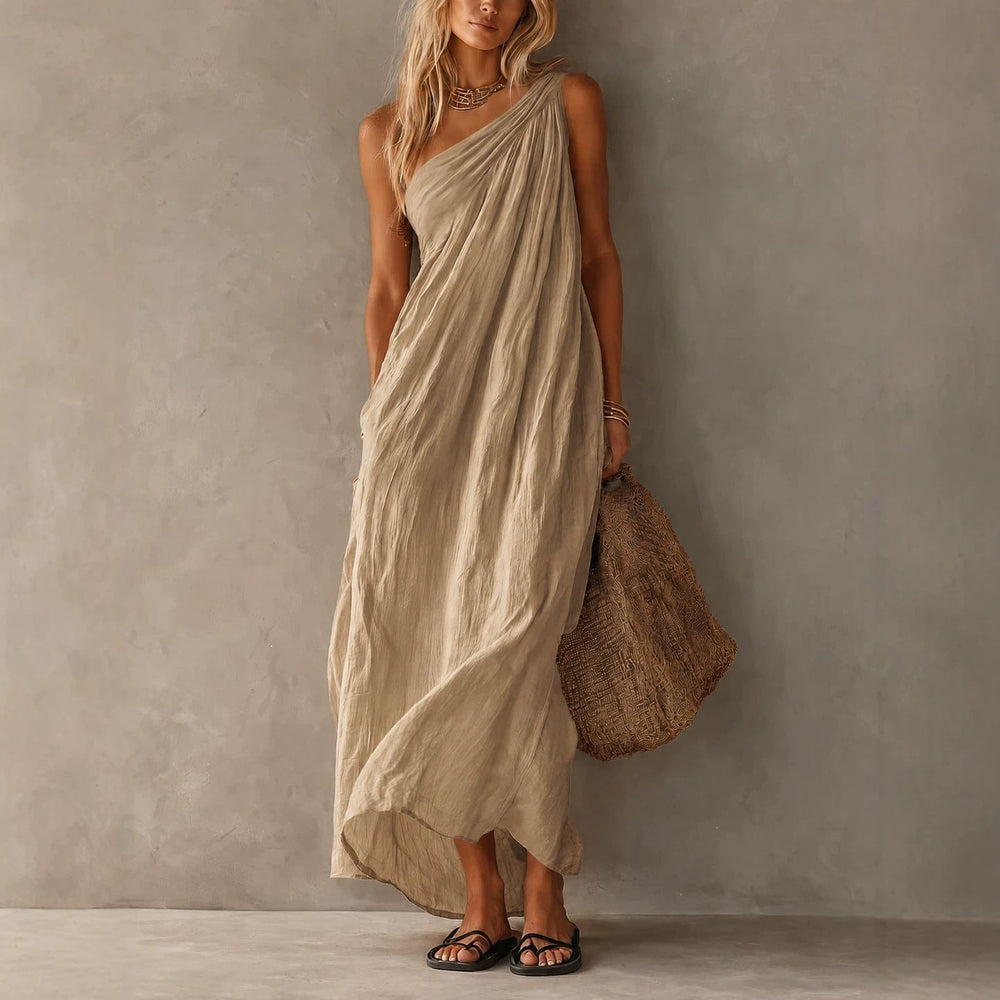 Women's Elegant One Shoulder Maxi Dress for Holiday Evenings-Omni Prime Goods