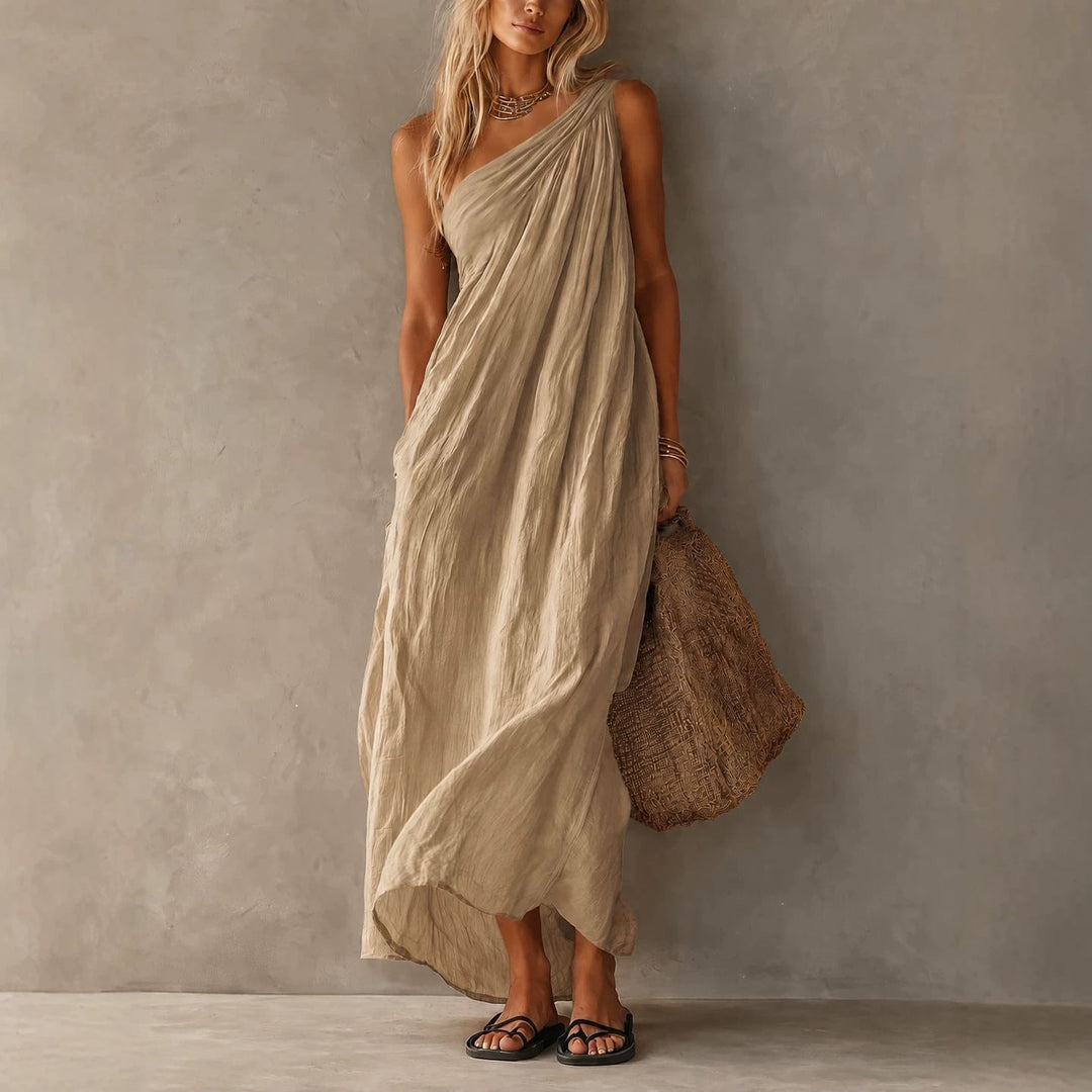Women's Elegant One Shoulder Maxi Dress for Holiday Evenings-Omni Prime Goods
