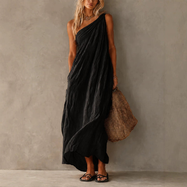 Women's Elegant One Shoulder Maxi Dress for Holiday Evenings-Omni Prime Goods