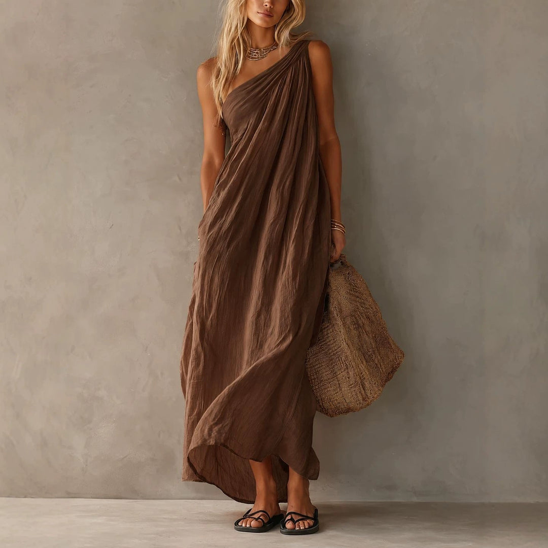 Women's Elegant One Shoulder Maxi Dress for Holiday Evenings-Omni Prime Goods