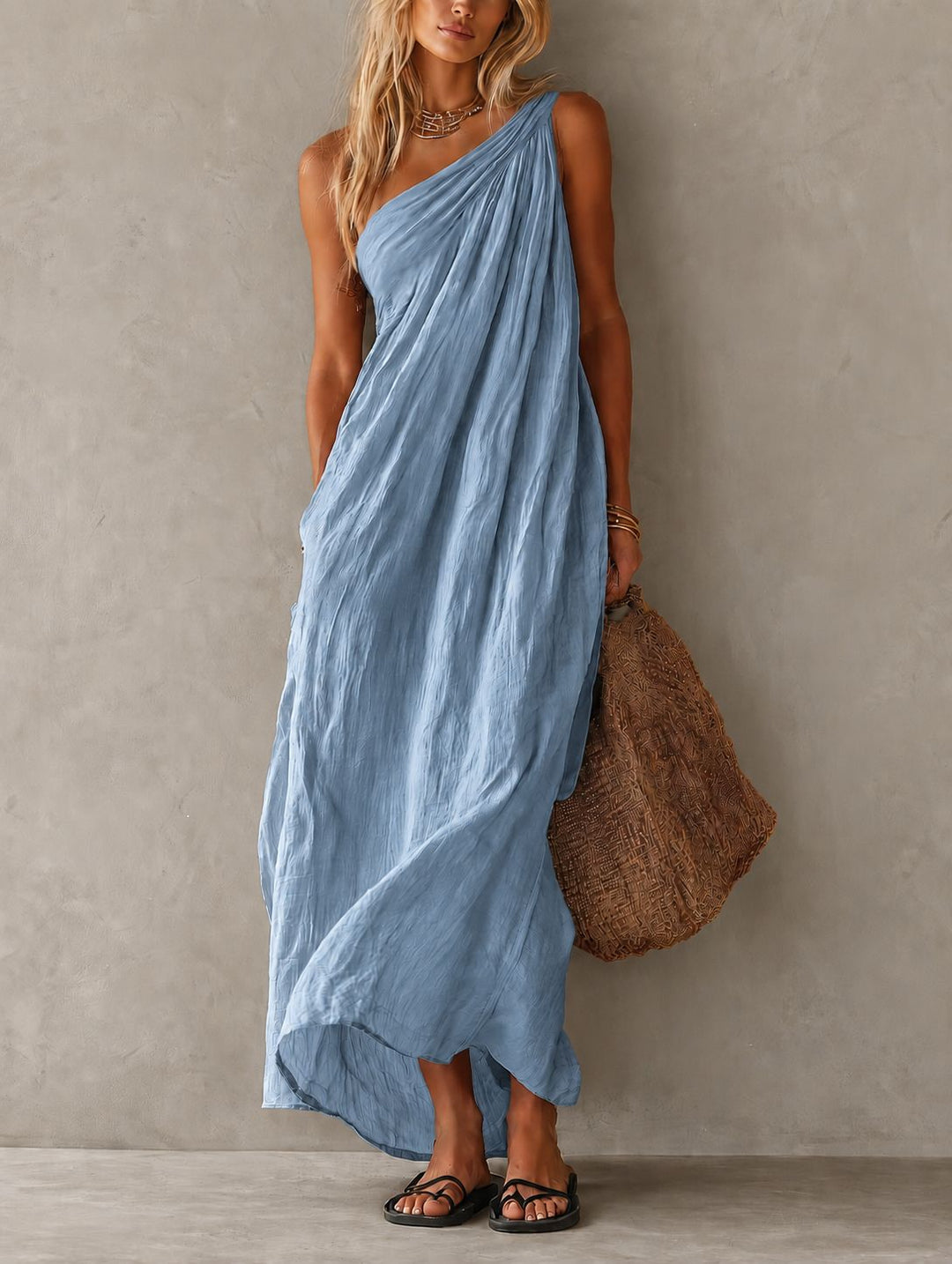 Women's Elegant One Shoulder Maxi Dress for Holiday Evenings-Omni Prime Goods