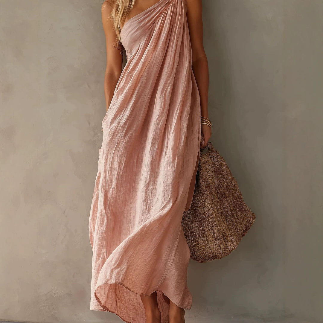 Women's Elegant One Shoulder Maxi Dress for Holiday Evenings-Omni Prime Goods