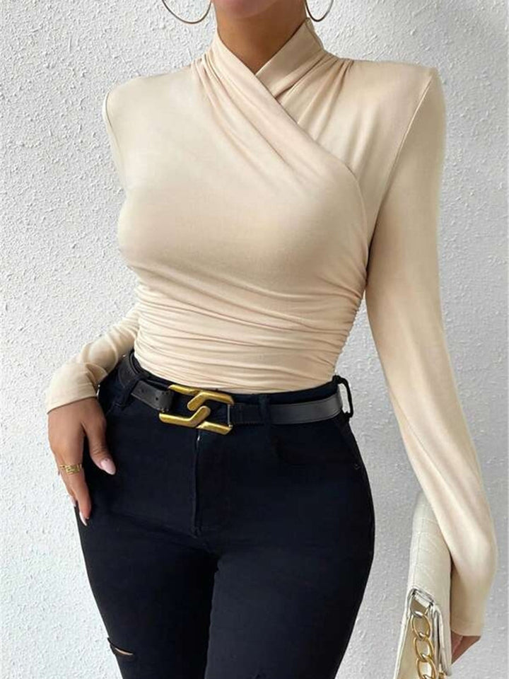 Women's Fitted Crossover Long Sleeve Top-Omni Prime Goods