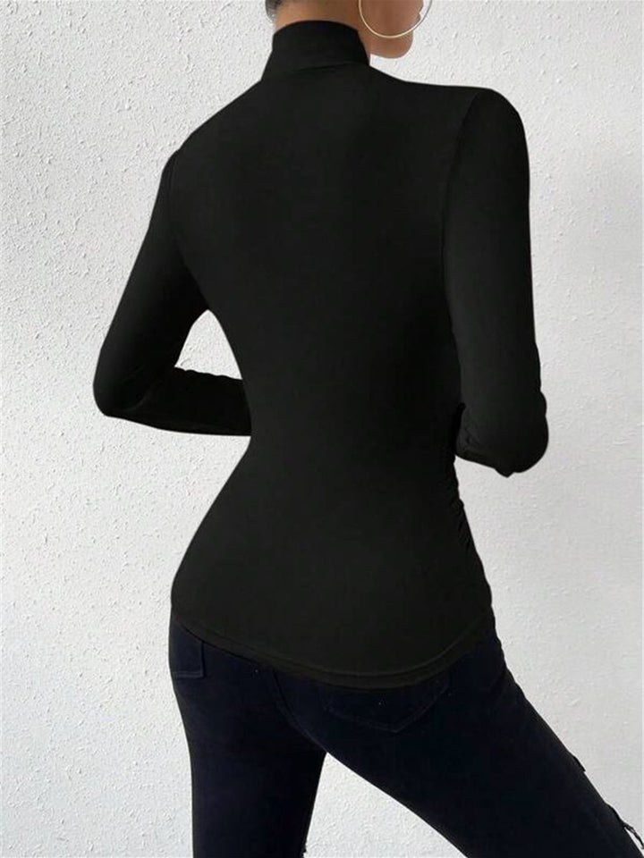 Women's Fitted Crossover Long Sleeve Top-Omni Prime Goods