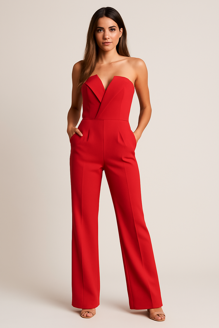 Women's Fitted Wide Leg Strapless Jumpsuit-Omni Prime Goods